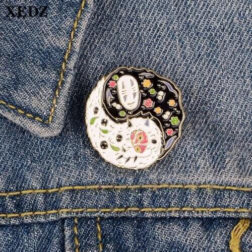 XEDZ Tai Chi Yin Yang mask cloud enamel pin Japanese black and white color symbol shirt lapel brooch gift for friends