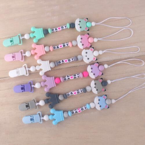 1Pcs Silicone Baby Nipple Clip Crochet Bead Silicone Crown Fox Head Nipple Chain Baby Shower Gift