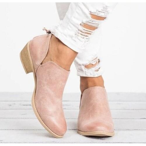 2021 Women Ankle Ankle Boots Spring Ladies Low Square Heel Boots Autumn Slip On Solid Classic Womens Shoes Round Toe Plus Size
