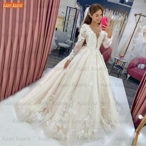 Boho Long Sleeves Wedding Dresses 2020 Robe De Mariee Lace Up Appliqus Tulle Ball Gown Bridal Dress Long Women Vestidos De Novia