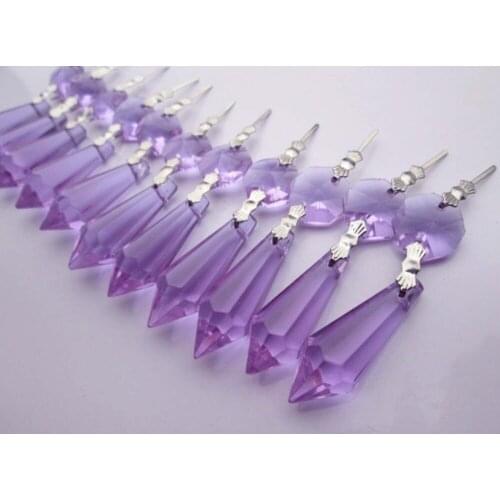 10pcs/Lot 36mm Crystal Glass Purple Icicle Drop+14mm Octagon Beads Lamp Parts Glass Hanging Pendants For Birthday Cake Toppers