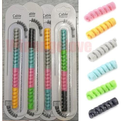 100pcs Spiral Cable protector Data Line Silicone Bobbin winder Protective For iphone Android USB Charging earphone Case Cover