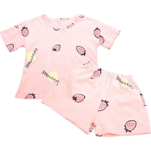 Two sets of girls pajamas Girls thin T-shirt shorts suit Girl cotton home service suit Two sets of girls sleepwear pajama pants