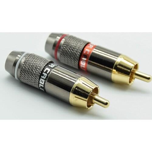 2pcs RCA Male banana Plug High Quality Gold Plated RCA Jack Wire Connector Speaker Phono Plug Audio Adapter 1 Pair Red+Black