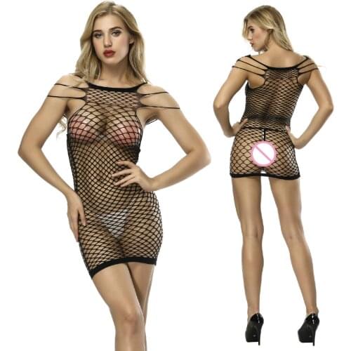 2018New Sexy lingerie high elastic tight fishnet Erotic dress jacquard perspective Hollow out Sexy Short skirt sexy pajamas