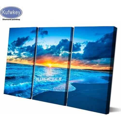 3 pcs round drill 5d diy diamond painting beach Landscape 5d diamond mazayka embroidery sunset landscape room decor