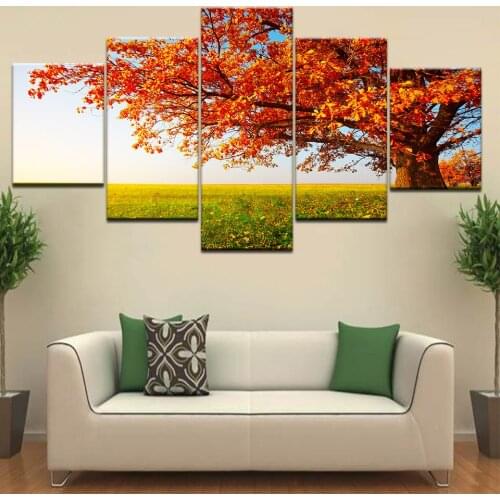 5 Panel/piece HD Print The trees in autumn fall grass Landscape wall posters Canvas Art Painting For home living room decoration