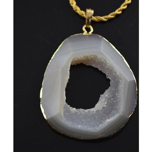 5pcs Hollow Out Gray Color Druzy Stone Pendant Necklace 20'' Drusy Crystal Jewelry For Women Jewelry