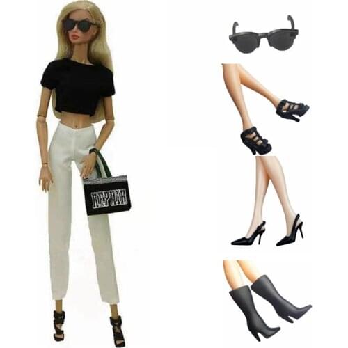 11.5" Doll Accessories 6 pairs/lot Plastic Glasses Booties High Heel Shoes For Barbie Shoes Princess Boots 1/6 BJD Dollhouse Toy