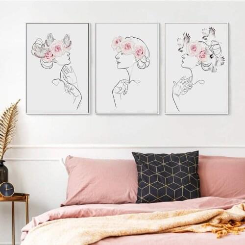 Abstract Figure Canvas Painting Nordic Home Decor Wall Art Poster and Print Line Flower Minimalist Art for Living Room Design