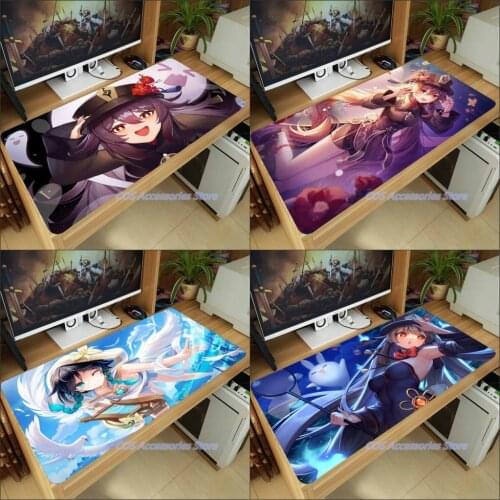 Anime Genshin Impact Lumine Amber Mouse Pad Mice Mat Large Thicken PC Laptop Keyboard Table Pad Gaming Play Mat Otaku Xmas Gifts