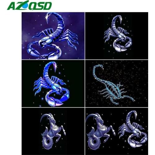 AZQSD Full Square Diamond Embroidery Scorpion Constellation Mosaic Needlework Diamond Painting Animals Handmade Home Decor