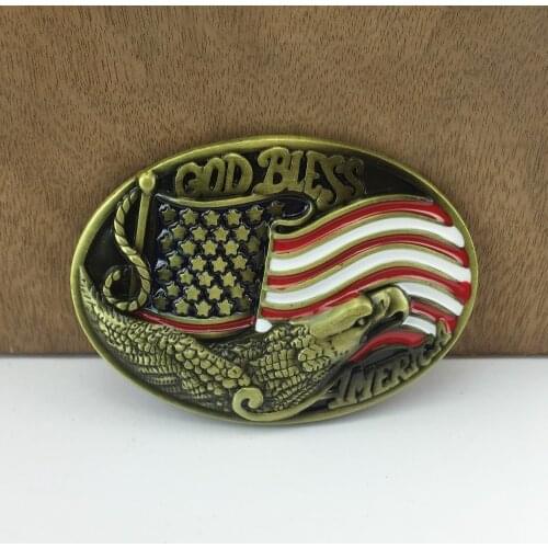 BuckleClub God bless America eagle US flag jeans gift belt buckle FP-03356-3 antique brass FINISH 4cm width loop drop shipping