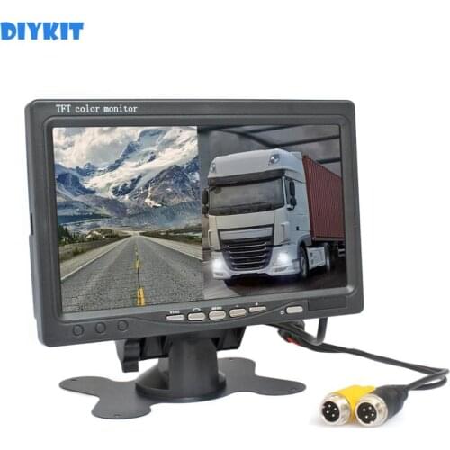 DIYKIT 7” TFT LCD Color Rear View Monitor HD Car Monitor with 2 x 4PIN Video Input Diaplay Two Cameras Image