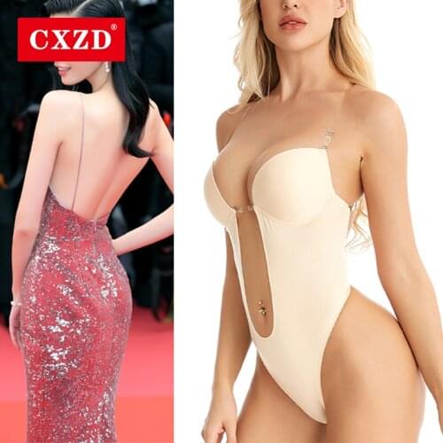 CXZD Women Backless Bra Body Shapewear Seamless U Plunge Bodysuit Bridal Thong Shaper Bodysuit Corset for Wedding Underwear