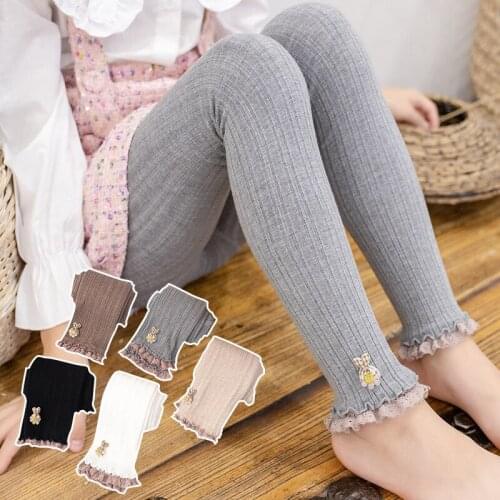 Spring Autumn New Childrens Leggings Cute Bunny Vertical Striped Cropped Pants Girls All-match Outer Wear Kids Cotton Trousers