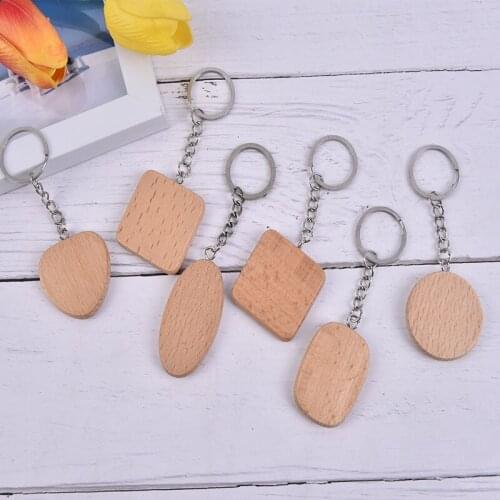 1pcs Blank Round Rectangle Square Heart Wooden Key Chain DIY Promotion Wood Keychains Key Tags Promotional Gifts