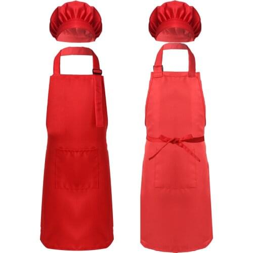 Children Chef Apron Hat Sets Front Pocket Bib Boy Girls Adjustable Apron Kitchen Craft for Baking Painting Cooking Training Wear