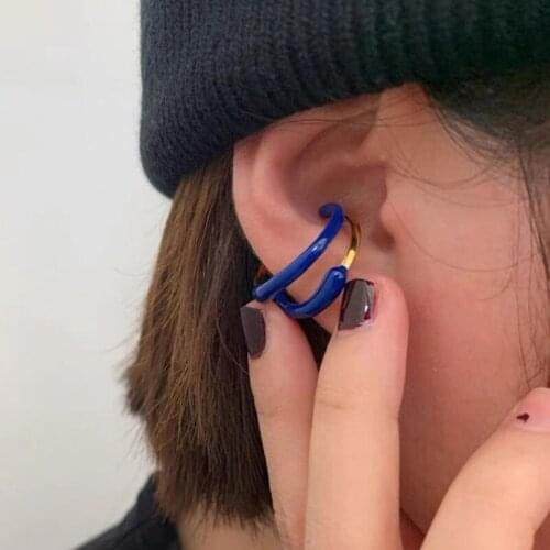 Punk Oil Drop Double Layers Circle Earcuff Hiphop Ear Cuff Fake Piercing Clip on Earrings for Women Man Korean Fashion Jewelry