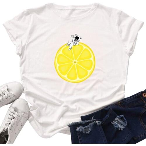 Astronaut Print Women T-shirts Cotton Moon Graphic Short Sleeve TShirt Harajuku Streetwear Tops Female T-shirt Short Sleeve tee