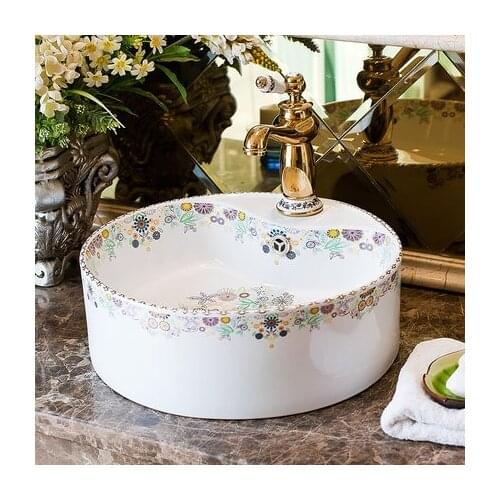 Hot sale art hand carved wasit drum shape ceramic porcelain wash basin bathroom sink