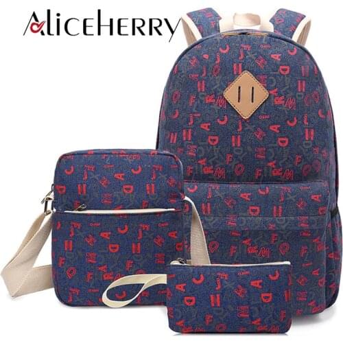 Canvas Printing Bookbag Women Backpack Fashion College School Bags For Teenagers Girls Rucksack Backpacks 3 Set