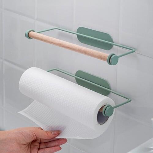 Kitchen Paper Towel Rack Towel Rack Wrought Iron Hanger Blotting Paper Cling Film Rack Free Perforated Rag Roll Paper Rack