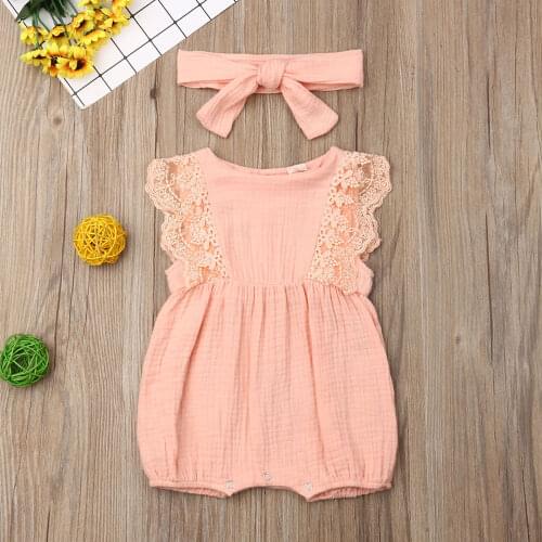 Summer Newborn Kids Baby Girl Romper Ruffle Jumpsuit Sunsuit Headband Outfit Clothes 0-24 Months
