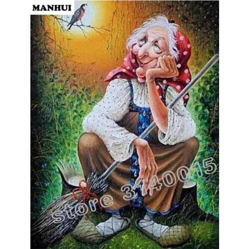 Broom old woman pictures Diamond Embroidery DIY Needlework Diamond Painting Cross Stitch Rhinestones Painting Home Decor ABC327