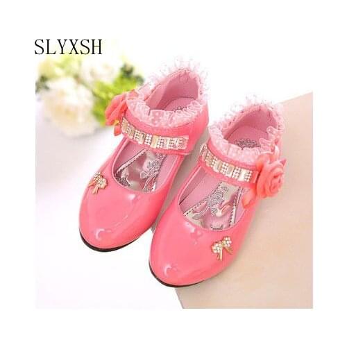 SLYXSH Spring new girls moccasins shoes children baby lace leather shoes 2019 diamond flower princess shoe kids dance shoes