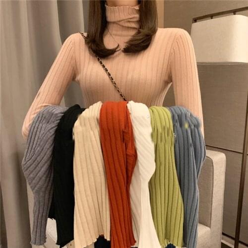 2021 Autumn Winter Turtleneck Sweater Women Long Sleeve Pullover Basic Korean Style Knit Tops Femme Black White Pink Gray