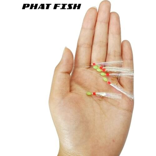 PHAT FISH 1pack 6 Carbon Steel Barbed #8 Gold Plating Hooks 40lbs Main Line 25lbs Branch Line Real Fish Skin SABIKI Rigs