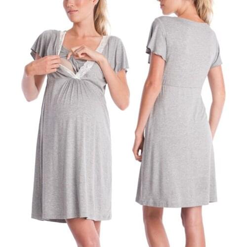 Maternal Pajamas Lace Pregnancy Nursing Sleepwear V Neck Breastfeeding Sleepwear Mini Nightdress Maternity Summer Nightwear