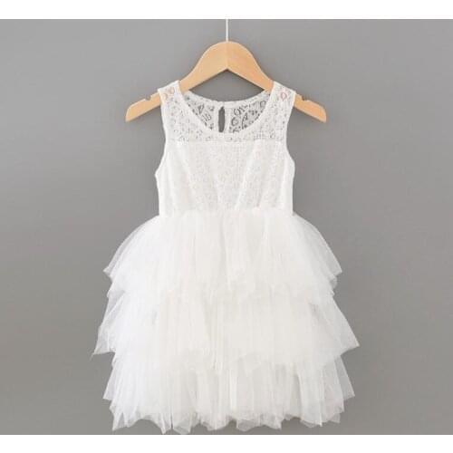 Retail New Baby Girls White Fairy Lace Cake Vest Dress , Girls Princess Sweet Flower Clothes 3-7T