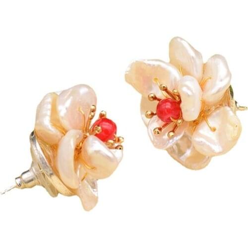 925 silver natural baroque pearl earrings retro niche design flower shaped pearl earrings