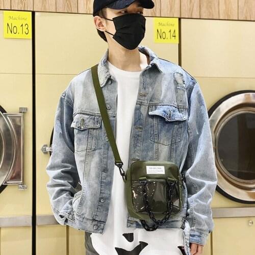 Leisure simple shoulder bag Messenger bag Chao Chain mobile phone bag men Oxford hip hop street small satchel disco bag