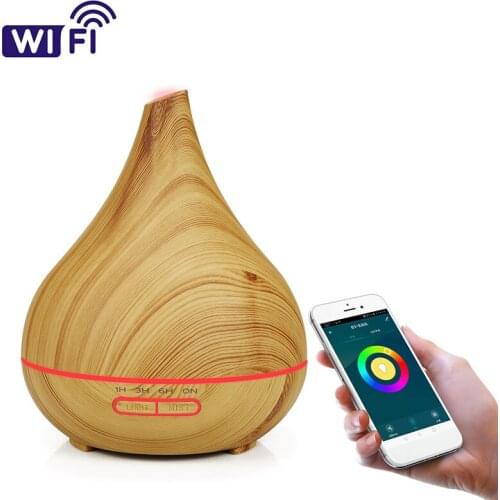 400ml Wood grain Purify Ultrasonic WiFi Air Humidifier aroma essential oil diffuser wood aromatherapy cool mist maker fogger
