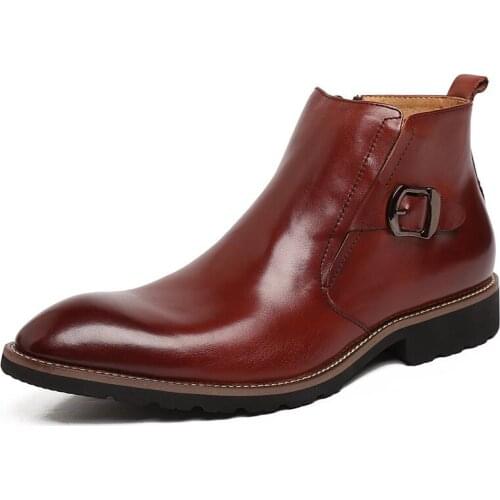 High top men boots winter Martin boots men cow leather buckle chelsea boots pointed toe men ankle boots