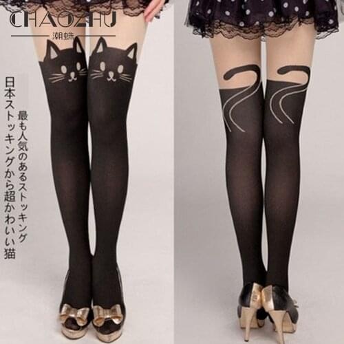 CHAOZHU Japanese Hot Sale Fake Knee High Pet Cat Lovely Women Pantyhose Tight Spring Autumn Kawaii Girls Lady Cartoon Legging