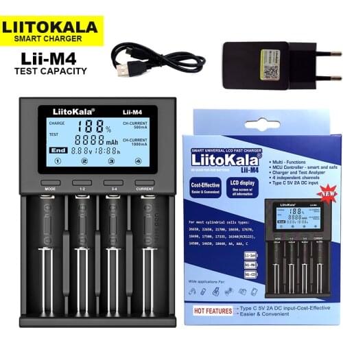 LiitoKala Lii-M4 Lii-600 Lii-S8 Lii-500S Charger LCD Display Smart Universal Charger Test capacity for 26650 18650 21700 AAA