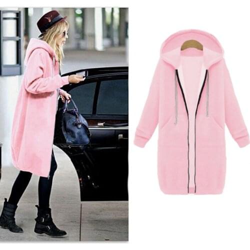 2018 New Autumn Winter Women Plus Size Long Hoodie Jackets Pocket Zipper Coat Women Outerwear Coats 8 Color large 3XL 4XL 5XL