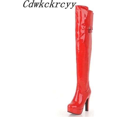 Women Boots winter New style sexy Stiletto long and tube-shaped Over the knee Boots Patent leather Nightclub Boots size 34-48