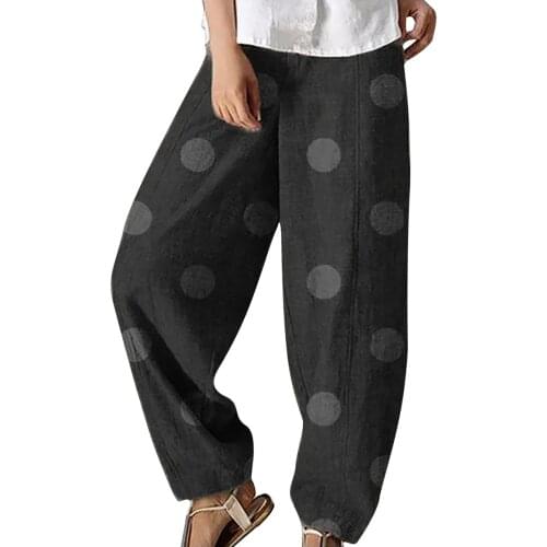 Women Oversize Pants Casual Dot Print Cotton And Linen Workout Sports Wide Leg Summer Pants For Women Trousers брюки женские лет