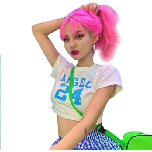 Gothic Sexy Women White Cropped Tops Tee Shirt Summer O-Neck Short Tshirt Letter 24 Print Y2k Clothes Womens Crop Top Streetwear