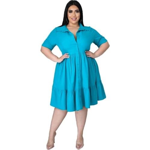 Turn Down Collar Knee Length Plus Size Dresses for Woman Spring and Autumn Clothing for Women 2021 New Arrival Dropshipping
