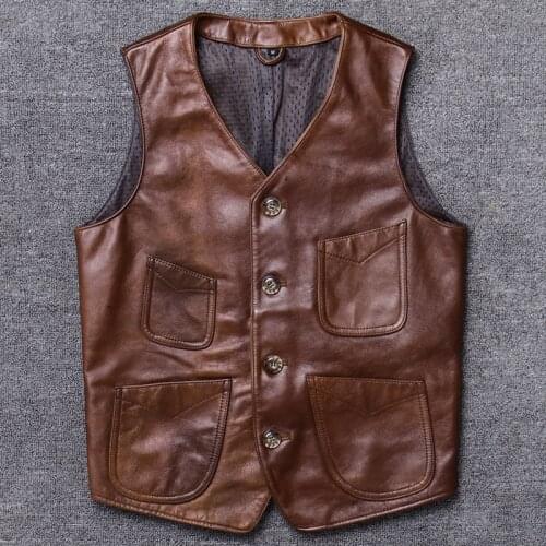Jianlou Genuine Skin Vest Head Layer Pure Cowhide Self-cultivation Short Waistcoat Halley Locomotive Leather Real Genuine