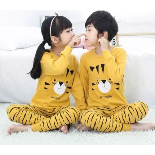 Cartoon Tiger Baby Kids Pajamas Long Sleeve Winter Sleepwear Children Cotton Pajama Sets Boys Girls 2pcs Pyjamas For 6 8 10 12Y