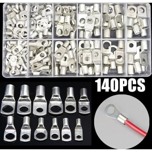 140PCS SC6-SC35 Car Auto Copper Ring Terminal Wire Crimp Connector Bare Cable Battery Terminals Soldered Connectors Kit