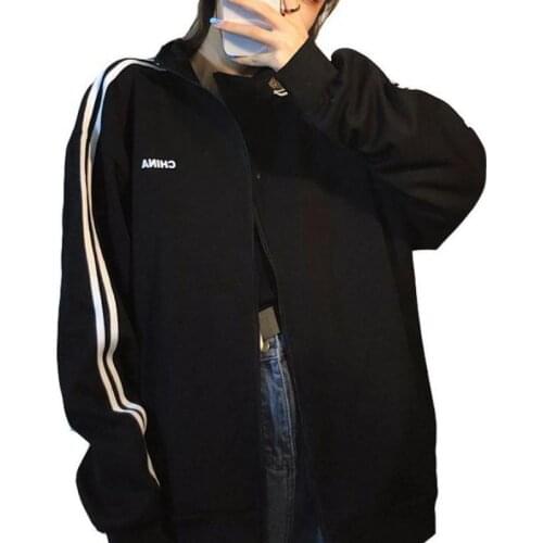 2020 Autumn And Winter Wild Loose Korean Version Of The Retro Thin Womens Baseball Uniform Striped Zipper Lapel Female Jacket