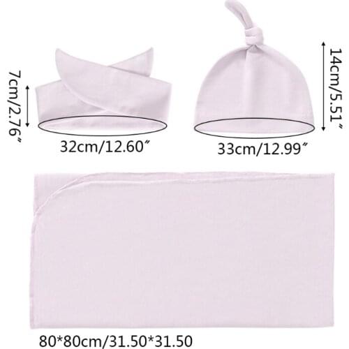 3 Pcs Newborn Swaddling Wrap + Headband + Hat Set Baby Cotton Receiving Blanket Sleepsack Hair Band Kit for Infants